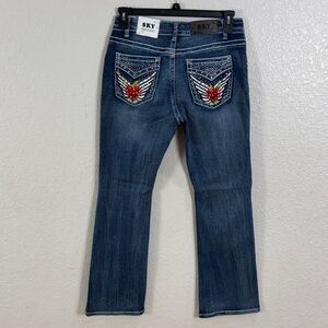 Sky Women's ,Low-Rise ,Boot Cut Jeans with Embellished Pockets,Size 13/31
